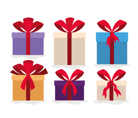 set of gift boxes with one red bow