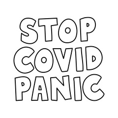 stop covid panic lettering doodle line style icon