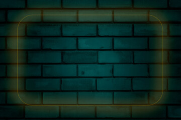 dark emerald green brick wall with film noise grain effect, empty space for text background golden glowing frame