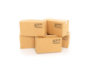 Paper boxes on white background .Online shopping or ecommmerce concept and delivery service concept