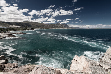 Scenic view of Hermanus and Walker Bay near Cape Town, South Africa.