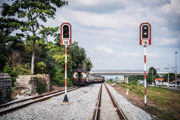 Train routes at the railway station in Pattaya, Thailand