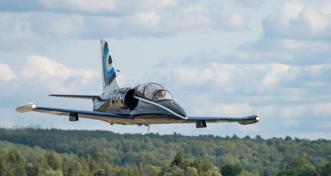September 12, 2020, Kaluga region, Russia. The Aero L-39 Albatros training aircraft performs a training flight at the Oreshkovo airfield.
