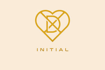 Abstract initials D and X logo, gold colour line style heart and letter combination, usable for brand, card and invitation, logo design template element,vector illustration-01