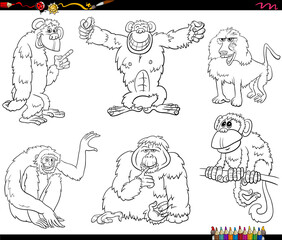 cartoon apes and monkeys characters set coloring book page