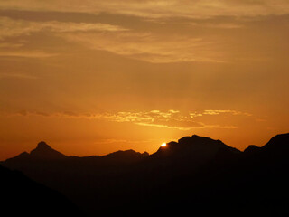 Sunset at Stubai high-altitude hiking trail, lap 3 in Tyrol, Austria