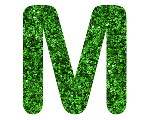 m letter logo, Alphabet Green Glitter Abc, 3d illustration	