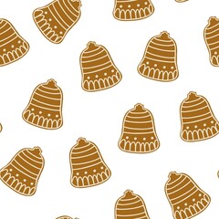 Christmas gingerbread cookies traditional holiday celebration repeat pattern hand drawn in doodle style decorated with sugar icing winter sweet food for greeting card, invitations, textile