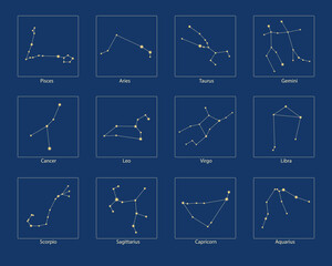 Zodiac signs isolated, astrological constellation set, vector stock illustration