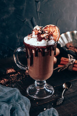 Milkshake with chocolate, whipped cream and walnuts