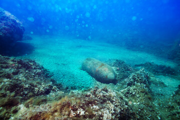Photo of bomb rusty wreck laying in the sea bed in Croatia