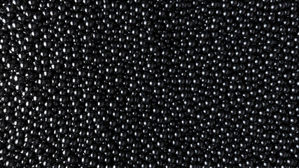 Black shine balls background. Glossy spheres fill the volume. Luxury Black caviar flow. 3D render illustration.