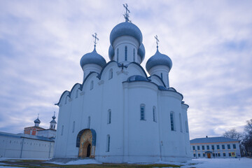 Obraz premium Saint Sophia Cathedral close-up on a cloudy March evening. Vologda, Russia