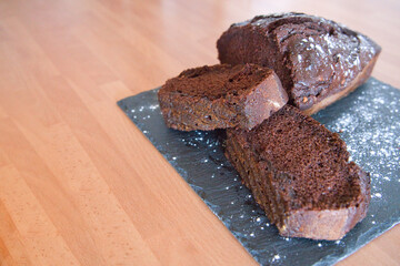 Homemade white chocolate cake with glazed sugar