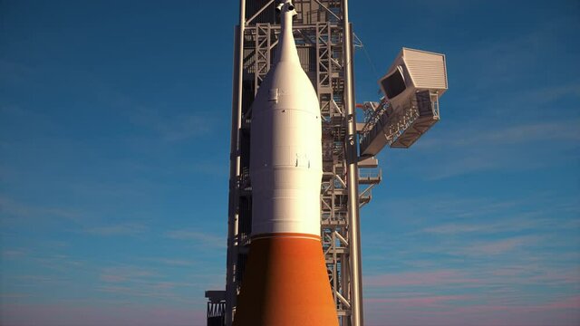 Preparing to launch a space launch system. 3D animation. 4K. Ultra high definition. 3840x2160.