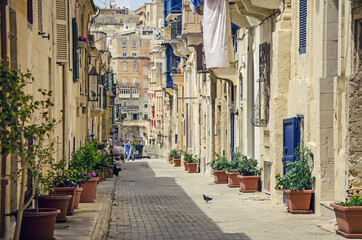 Nice old narrow street of Valletta, Malta