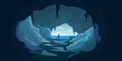 vector illustration of a cave on the beach - obrazy, fototapety, plakaty