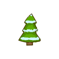 Hand drawn doodle fur-tree. Winter, covered in snow, light blue.