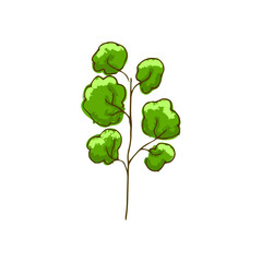 Hand drawn doodle tree. Summer, bright green foliage.