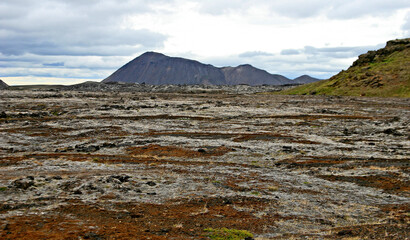 volcanic landscape with sky and crater on Iceland