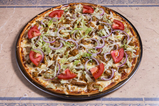 Rustic pizza. Kebab pizza. Doner pizza. Salad pizza.