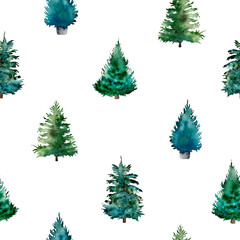 watercolor christmas trees seamless pattern