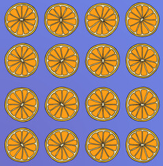 citrus background	. Sliced lemons on blue background. Hand drawing cartoon style oranges.