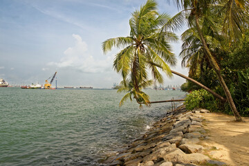  View of the Singapore Strait from the Siloso Beach of Sentosa Island