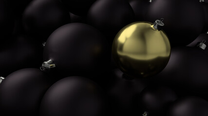 New Year's golden ball over the background of black balls.