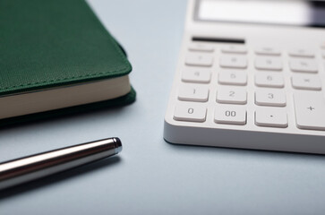 Business financial documents with calculator. Accounting concept