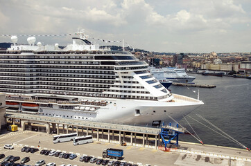 Big cruise ship in the port of Naples, Italy
