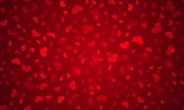 Vector red hearts background on St Valentines day with lights for cards, illustrations, invitations, congratulate and other