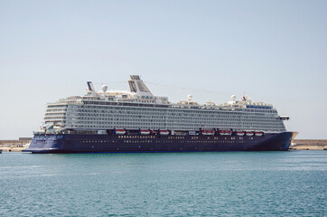 Big cruise ship in the port of Ibiza, Spain