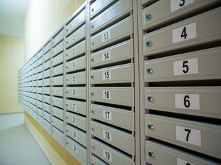 Wall with mailboxes at the entrance of a high-rise building