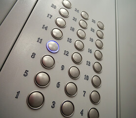 Control panel in the elevator of a multi-storey building
