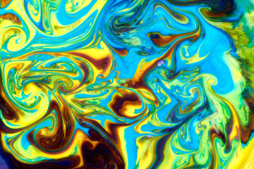 Abstract paint color background. Exoplanet cosmic sea pattern, paint stains. Marbleized effect. Background with abstract swirling paint effect. Liquid acrylic picture with flows and splashes. Mixed