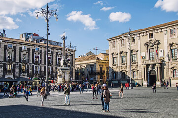 A lot of people on the main square in Catania, Italy
