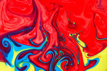 Fototapeta premium Abstract paint color background. Exoplanet cosmic sea pattern, paint stains. Marbleized effect. Background with abstract swirling paint effect. Liquid acrylic picture with flows and splashes. Mixed