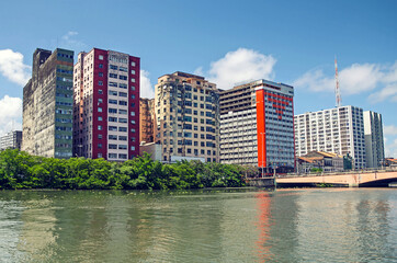 Street with ramshackled building in Recife, Brazil