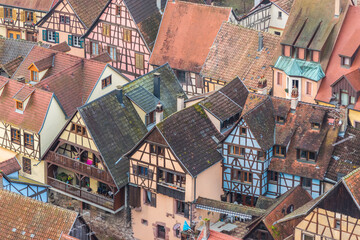 aerial view of the Alsatian houses in Kaysersberg, Alsace
