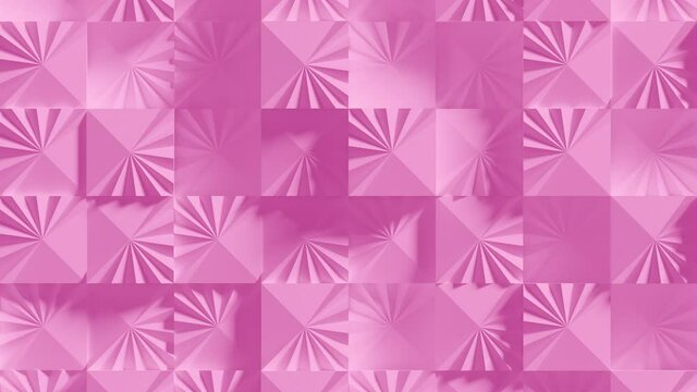 Abstract Square Geometric Surface Loop 6 Light Pink: floral background made of gently moving sculpted cubes. Bright, minimal grid pattern. Relaxing 3D animation of playful magenta squares.