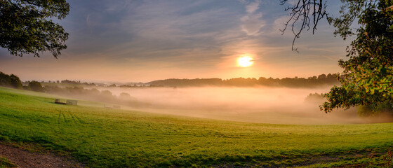 Misty autumn morning over Hambledon in the South Downs, Hampshire