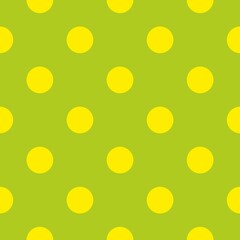 Seamless spring or kids pattern with sunny yellow polka dots on fresh green background