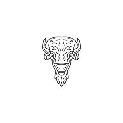 Illustration line art head bison animal logo design vector