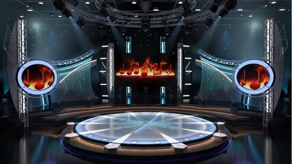 Virtual TV Studio Entertainment Set 5. 3d Rendering.
Virtual set studio for chroma footage. wherever you want it, With a simple setup, a few square feet of space, and Virtual Set, you can transform an