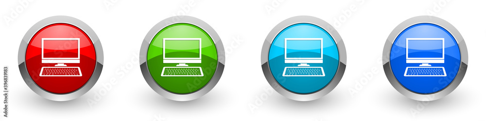 Poster computer, desktop silver metallic glossy icons, set of modern design buttons for web, internet and m