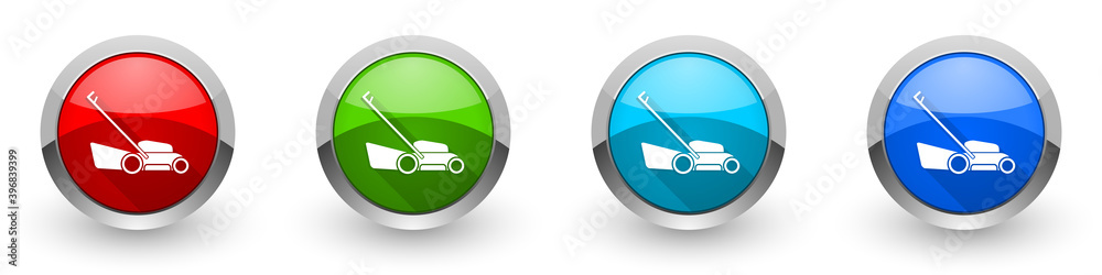 Aufkleber lawn mower silver metallic glossy icons, set of modern design buttons for web, internet and mobile a