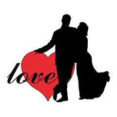 Vector image of a couple in love on the background of a red Valentine's day heart.Isolated on a white background.