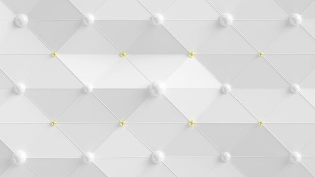 Minimal Spheres Loop 1 Gold x White: elegant background of matte white mesh with pearl white spheres and small shiny gold balls. Relaxing backdrop. Gentle motion.