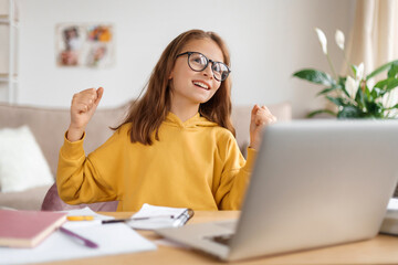 Emotional inspired girl found solution, finished her homework, passed exam, got excellent mark,...
